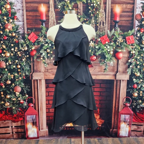 S.L.fashions Sleeveless Black Tiered Chiffon Cocktail Dress Size 6 S.L.fashions Sleeveless Black Tiered Chiffon Cocktail Dress Size 6
